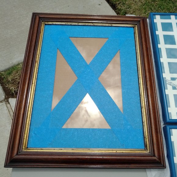 ANTIQUE BROWN STAINED WOOD FRAME WITH DISTRESSED GOLD INNER EDGE AND GLASS - Picture 1 of 6